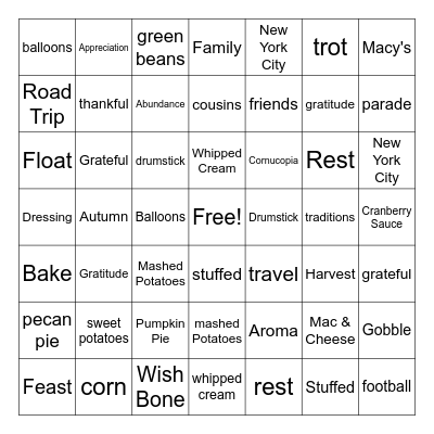 Thanksgiving Bingo Card