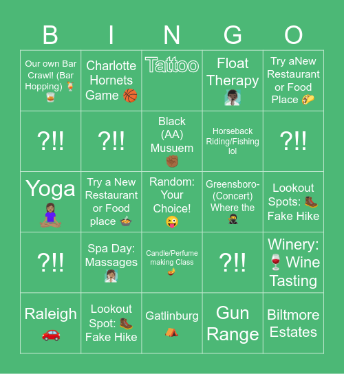 North Carolina Edition Bingo Card