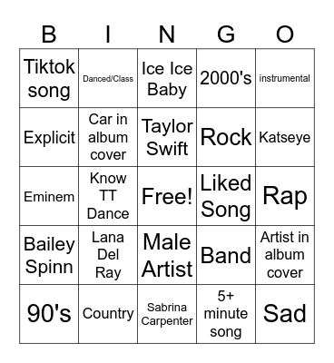 Spotify Bingo Card