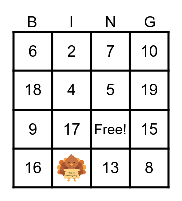 Thanksgiving Bingo Card
