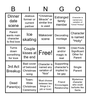 Hallmark Movie Bingo for Shenanigans Server (Revised) Bingo Card