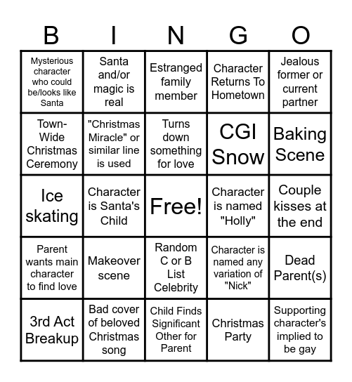 Hallmark Movie Bingo for Shenanigans Server (Revised) Bingo Card