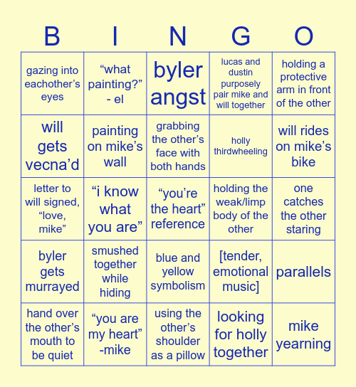 Byler Stranger Things 5 Vol. 1 Bingo Card