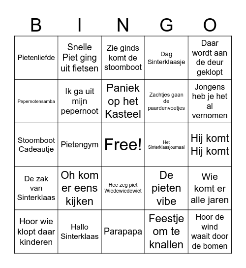 Sinterklaas Muziek Bingo! Bingo Card