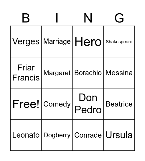 Much Ado About Nothing Bingo Card