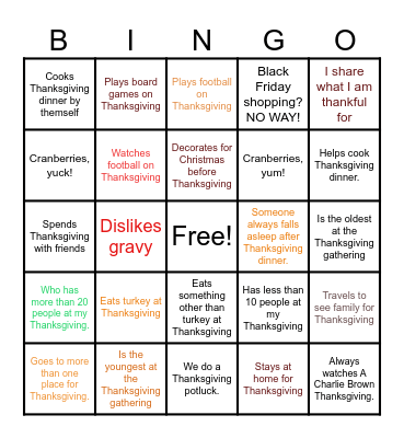 Thanksgiving BINGO Card