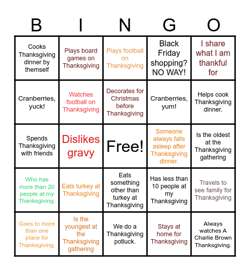 Thanksgiving BINGO Card