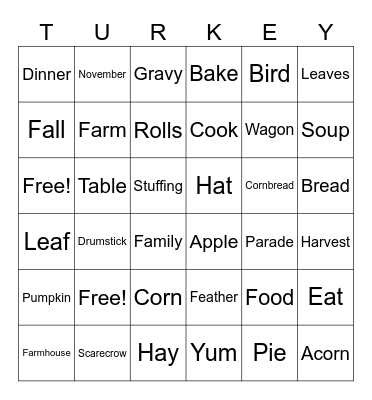 Turkey Bingo Card