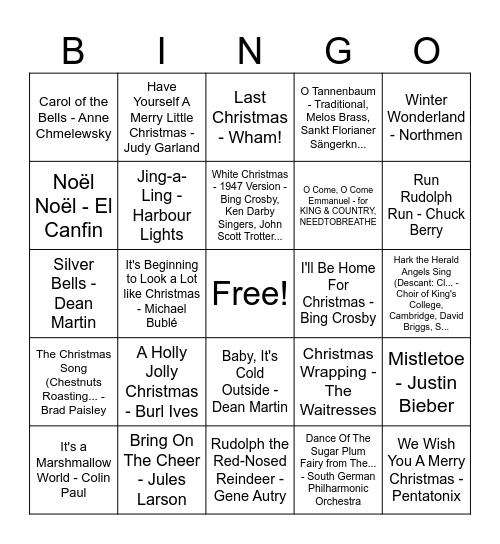Christmas Music Bingo Round 2 Bingo Card
