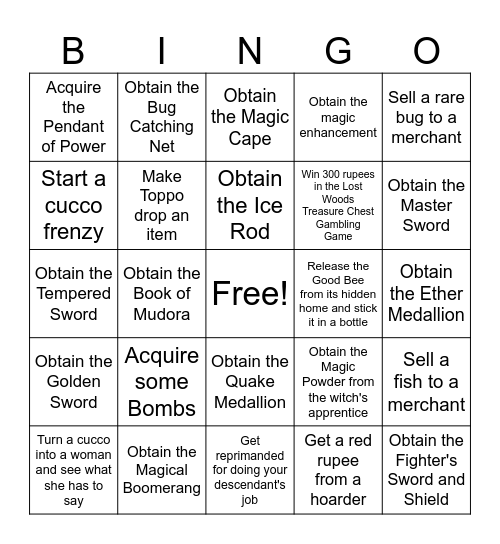 ALTTP Retro Achievements Bingo Card