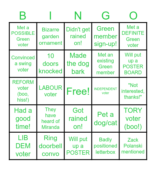 Canvassing bingo! Bingo Card