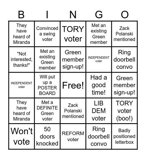 Canvassing bingo! Bingo Card