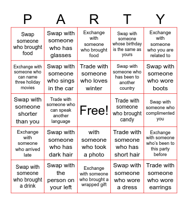 Wicker Christmas Party Bingo Card