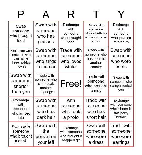 Wicker Christmas Party Bingo Card