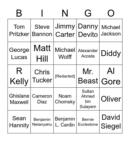 Epstein Files Bingo Card