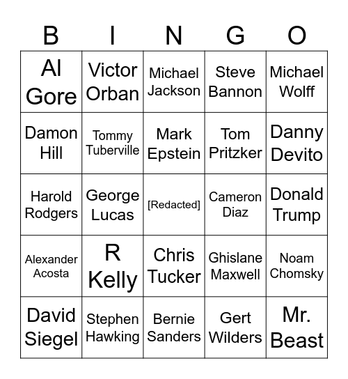 Epstein Files Bingo Card