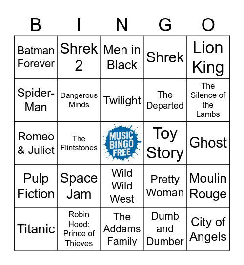 Hit 90's - 00's Movies Songs Bingo Card