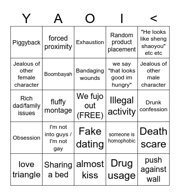 Revenge Love Yaoi Extravaganza Bingo Card