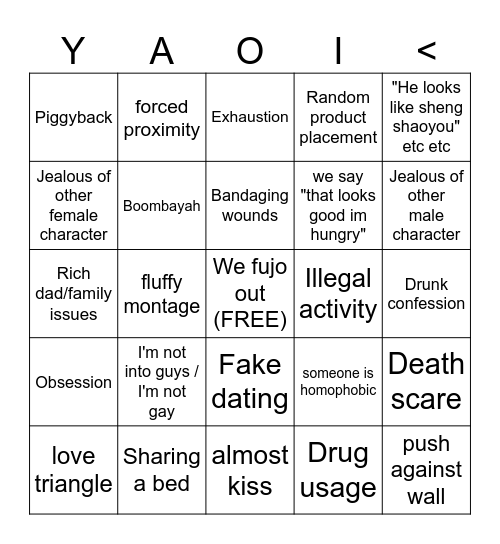 Revenge Love Yaoi Extravaganza Bingo Card
