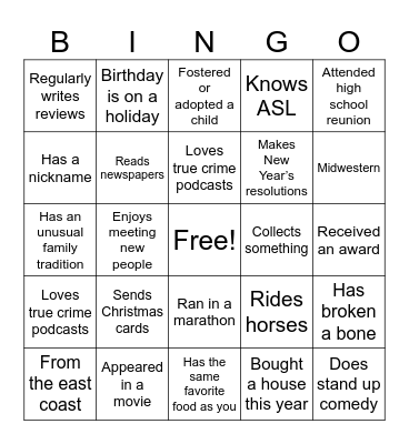 Icebreaker Bingo: Find Someone Who Bingo Card
