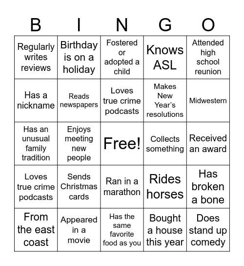 Icebreaker Bingo: Find Someone Who Bingo Card