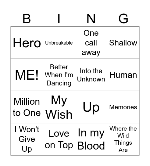 Yannet's Music Bin Bingo Card