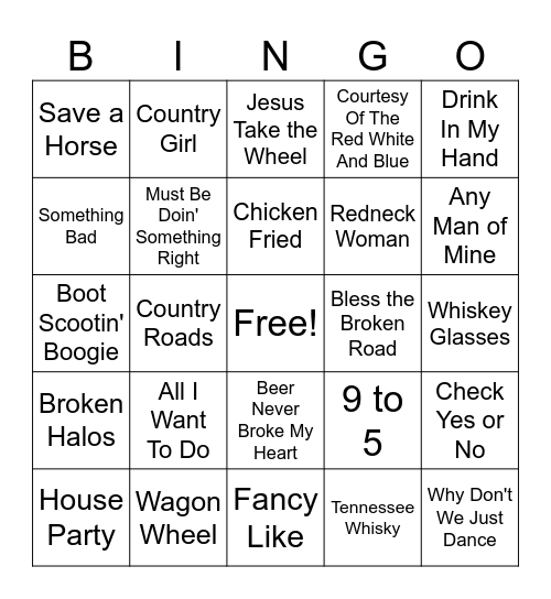 COUNTRY Bingo Card