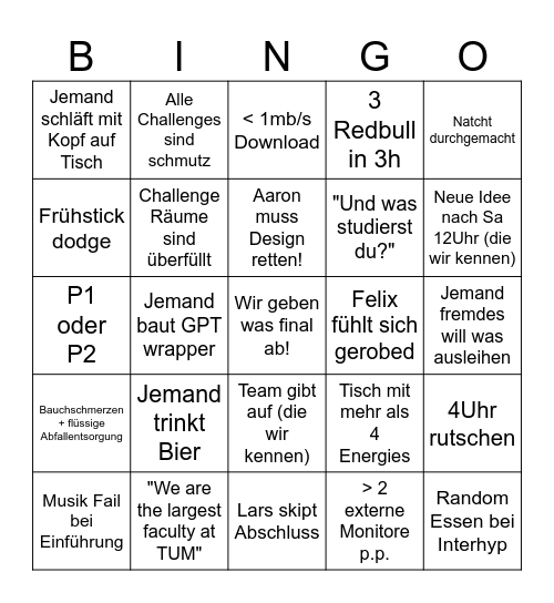 HackaTUM Bingo! Bingo Card