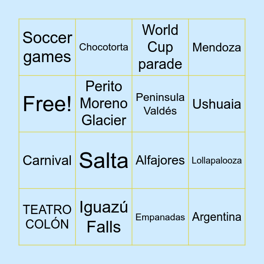 Bingo de Argentina Bingo Card