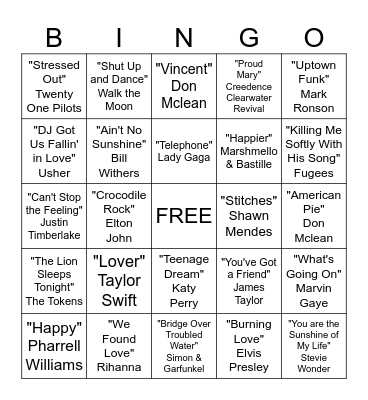Musical Bingo Card