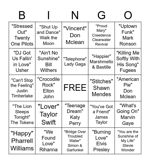 Musical Bingo Card