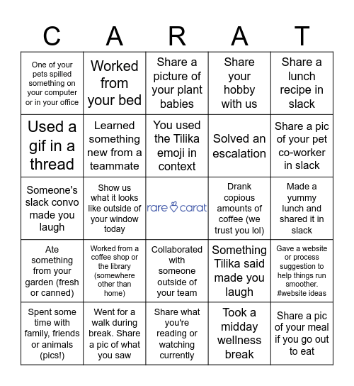 Rare Carat Bingo - September Edition Bingo Card
