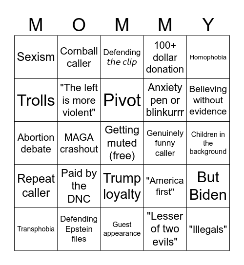 Parker/Dean bingo Card