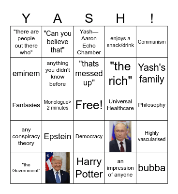 Yash Bingo!! Bingo Card