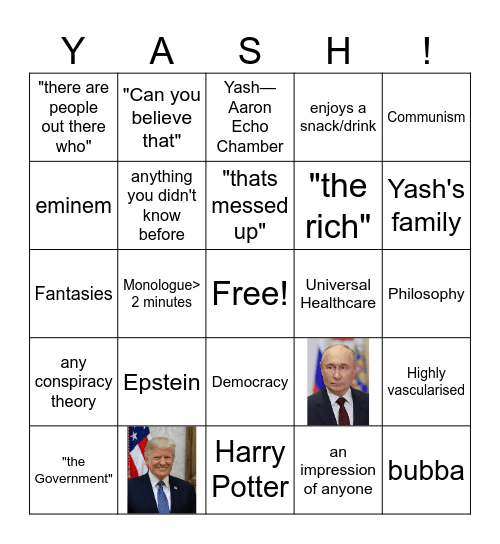 Yash Bingo!! Bingo Card