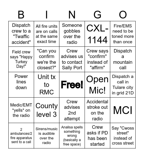 RADIO OP VERSION Bingo Card