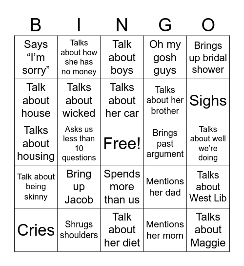 Mandy Bingo Card