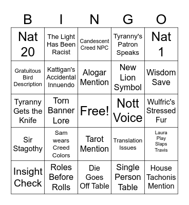 Kaylee's Crit Role C4E6 Bingo Card