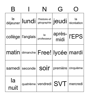 cours Bingo Card