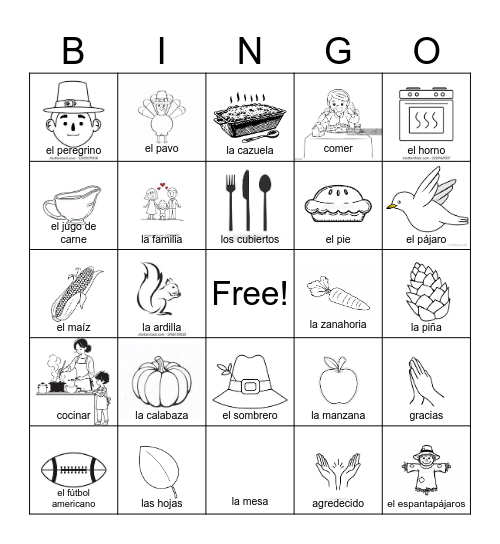 Día de Acción de Gracias Bingo Card