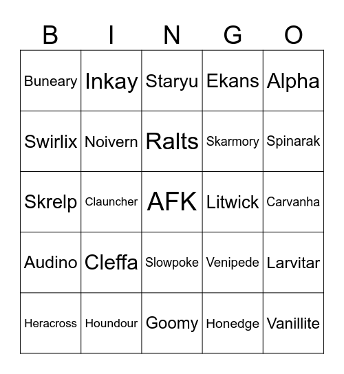 Legends ZA Shiny Hunt Bingo Card