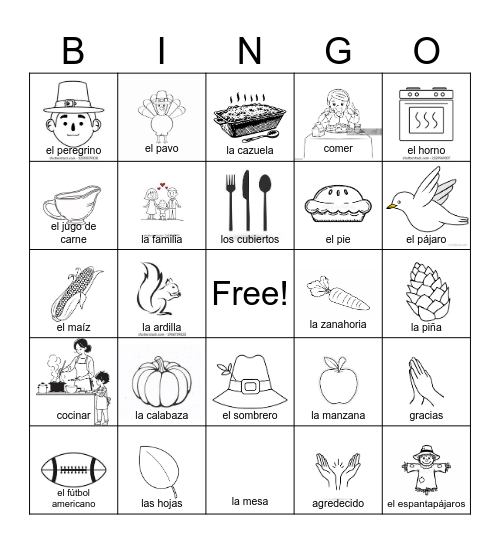 Día de Acción de Gracias Bingo Card