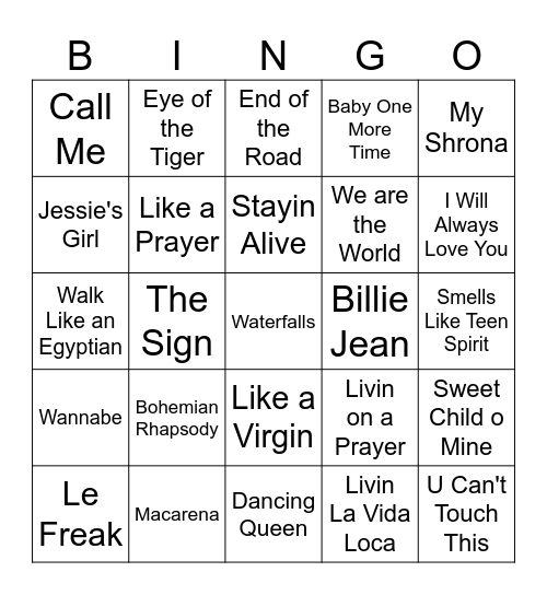 Top of the Charts 75-99 Bingo Card