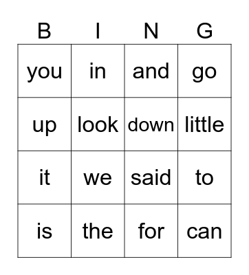 Sight words 1and 2 Bingo Card