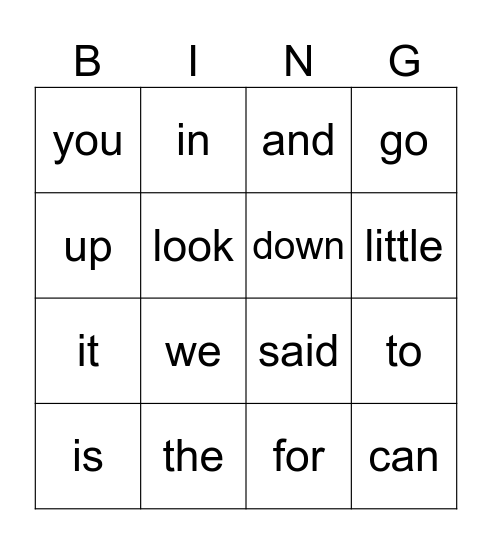 Sight words 1and 2 Bingo Card