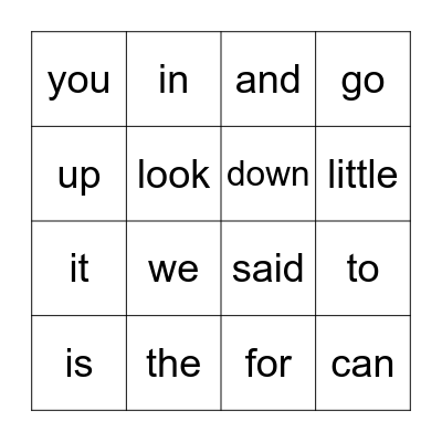 Sight words 1and 2 Bingo Card