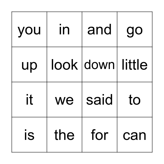 Sight words 1and 2 Bingo Card