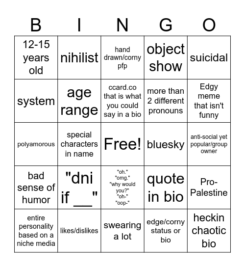 Adrian Bingo Card