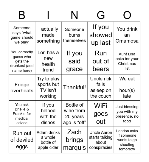 Thanksgiving bingo Card