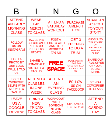 F45 CHESTERFIELD CHRISTMAS BINGO Card